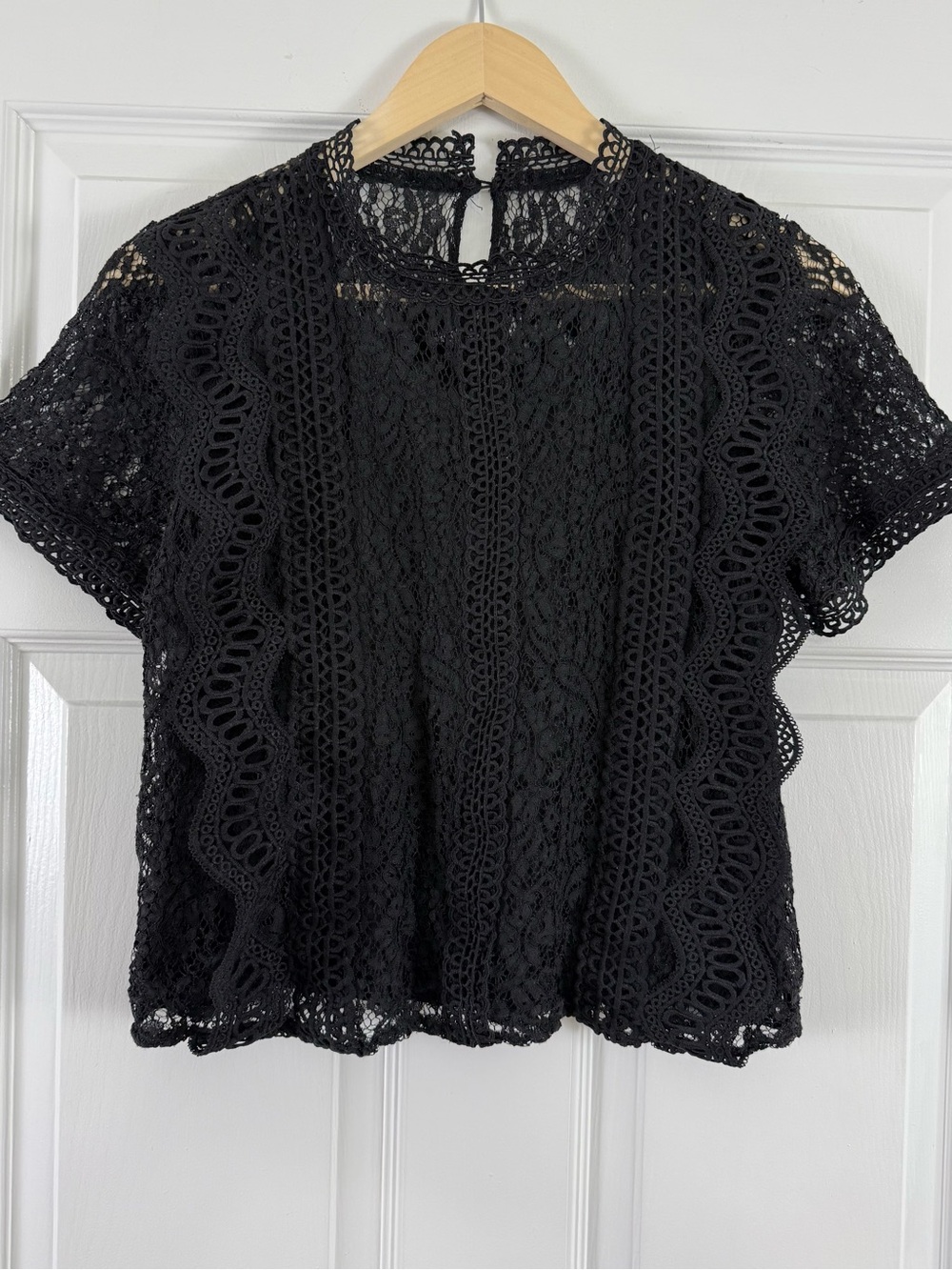 Black Lace Short-Sleeve Whimsigoth Top Medium